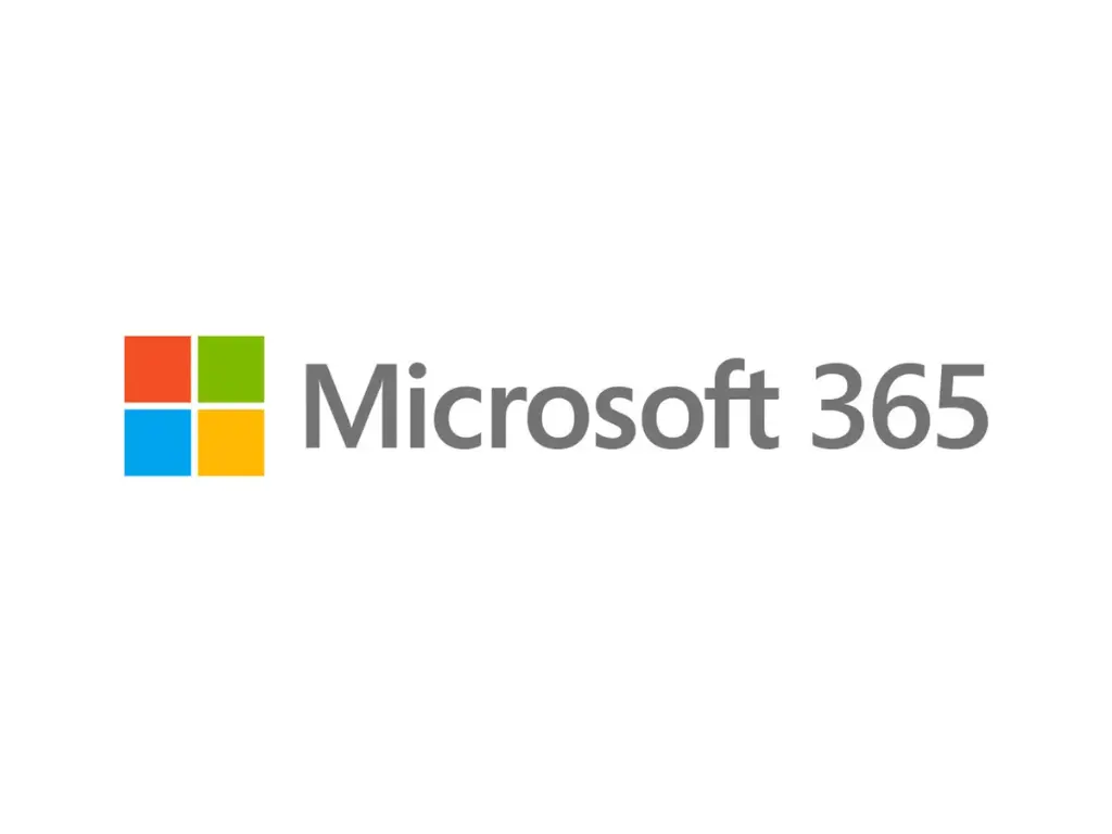 Microsoft 365 logo featuring a colorful square symbol and the text "Microsoft 365" in gray on a white background.