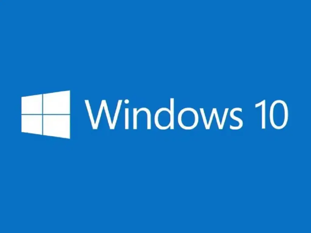 Windows 10 logo on a blue background, featuring the Windows icon and text "Windows 10" in white letters.