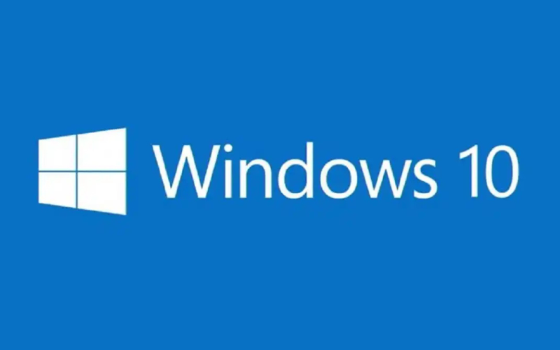 The Windows 10 logo with a white window icon and text on a blue background.