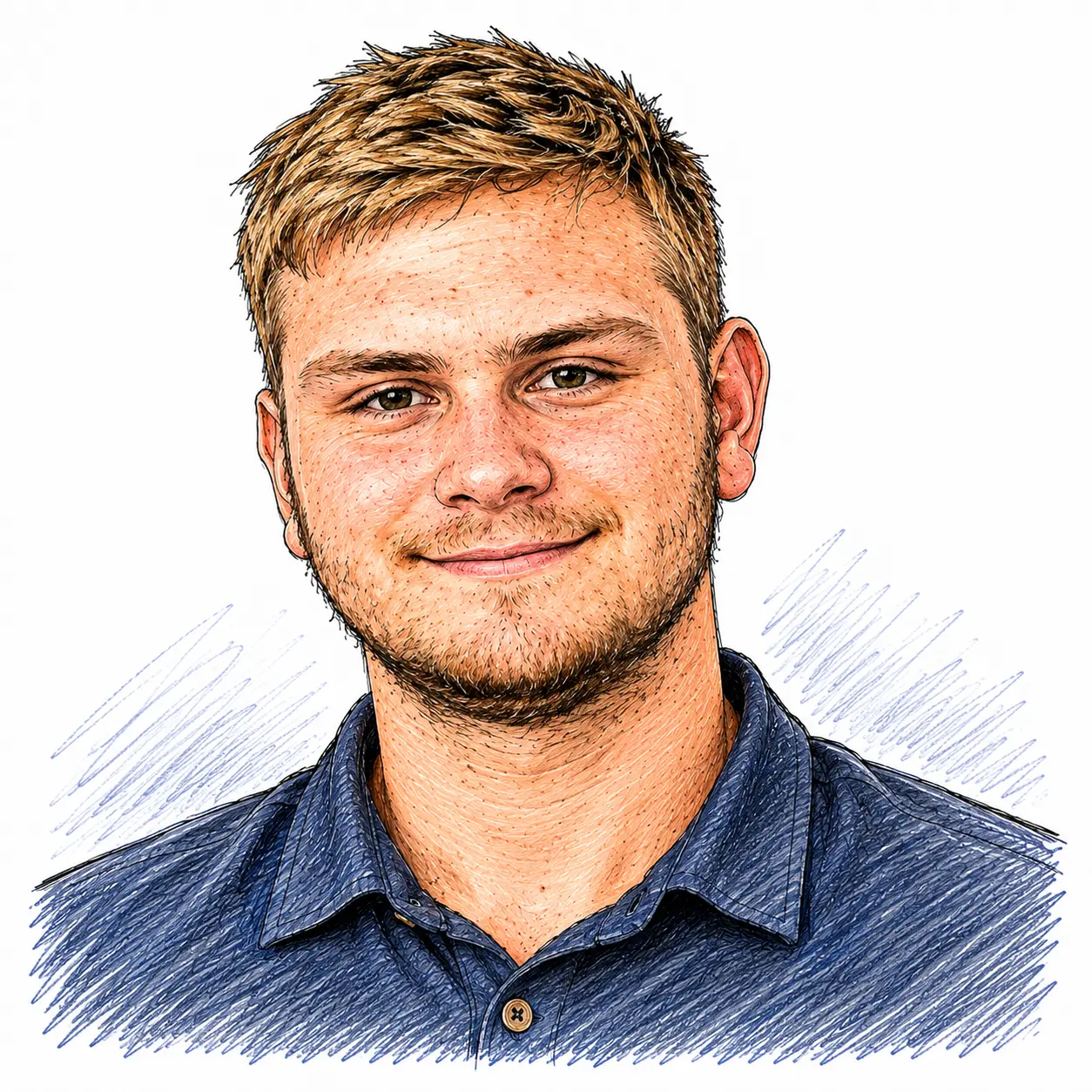 Illustrated headshot of Kyle, Sr. Support Engineer at Harmony MSP